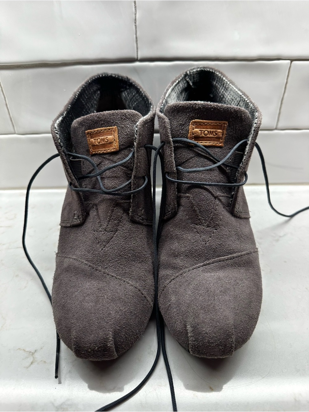 TOMS Gray Suede Desert Wedges